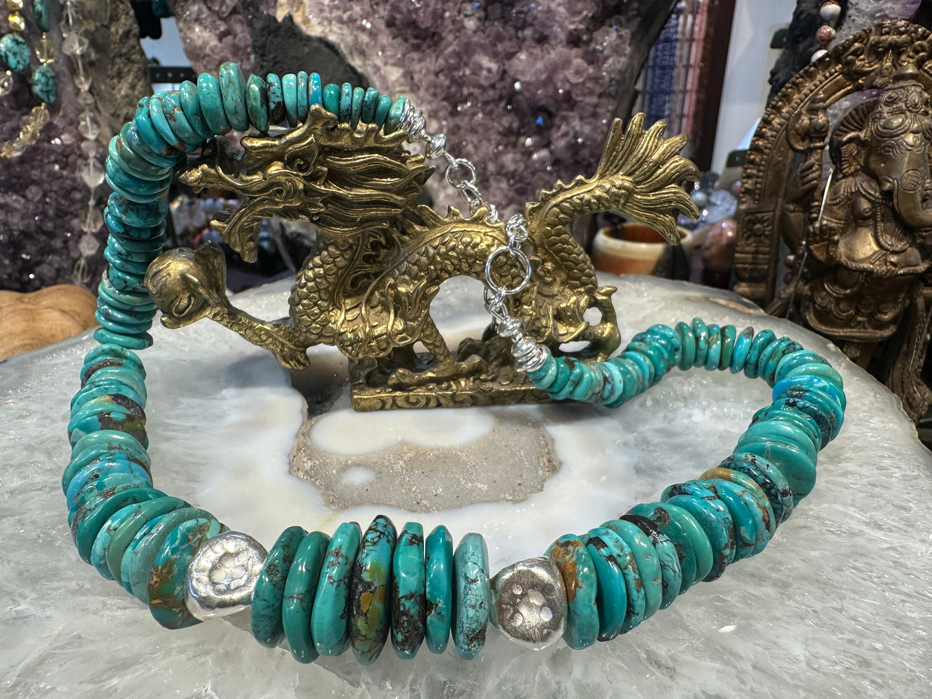 Large Turquoise & sterling gemstone necklace