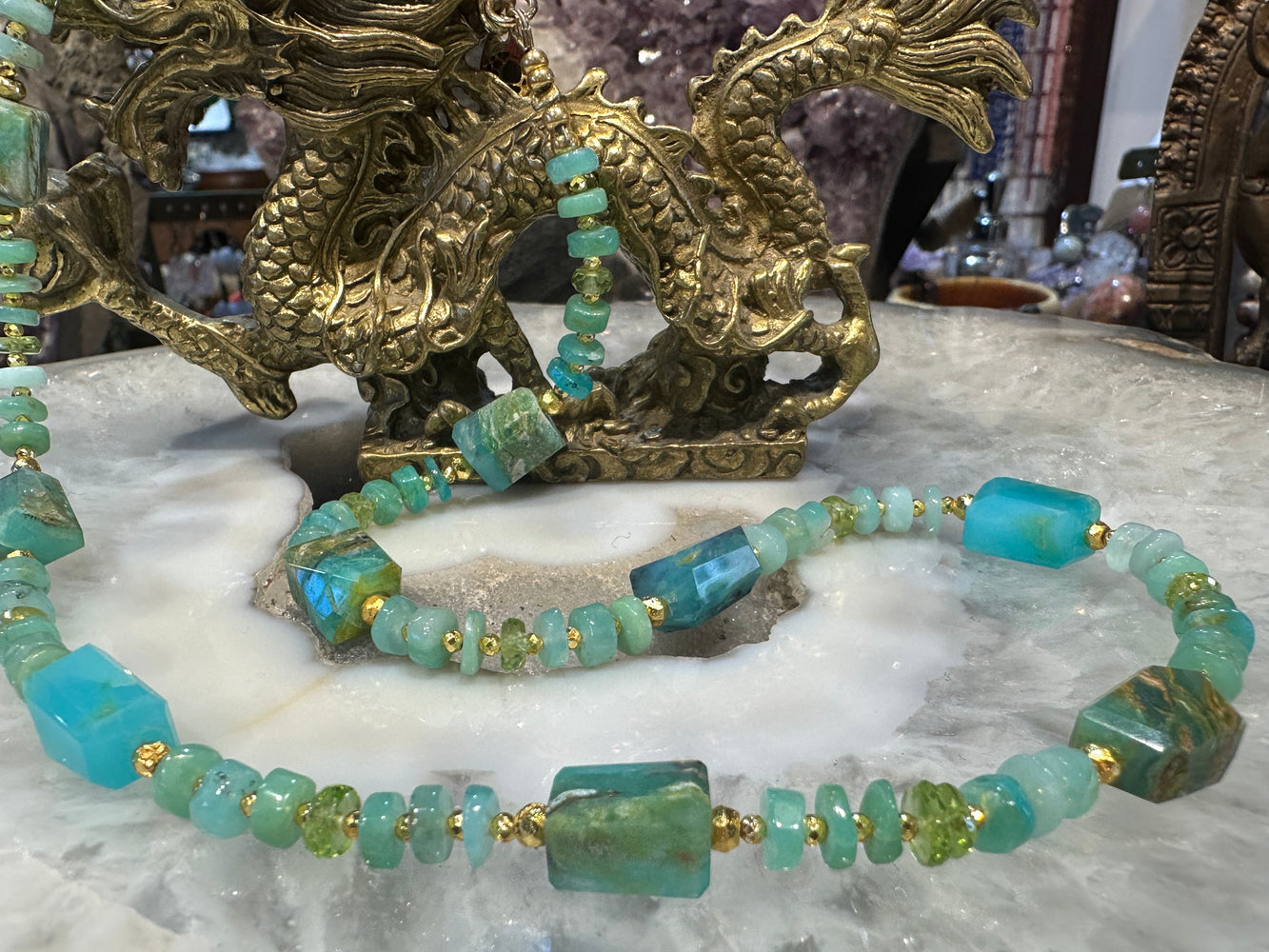 Peruvian blue opal gemstone necklace