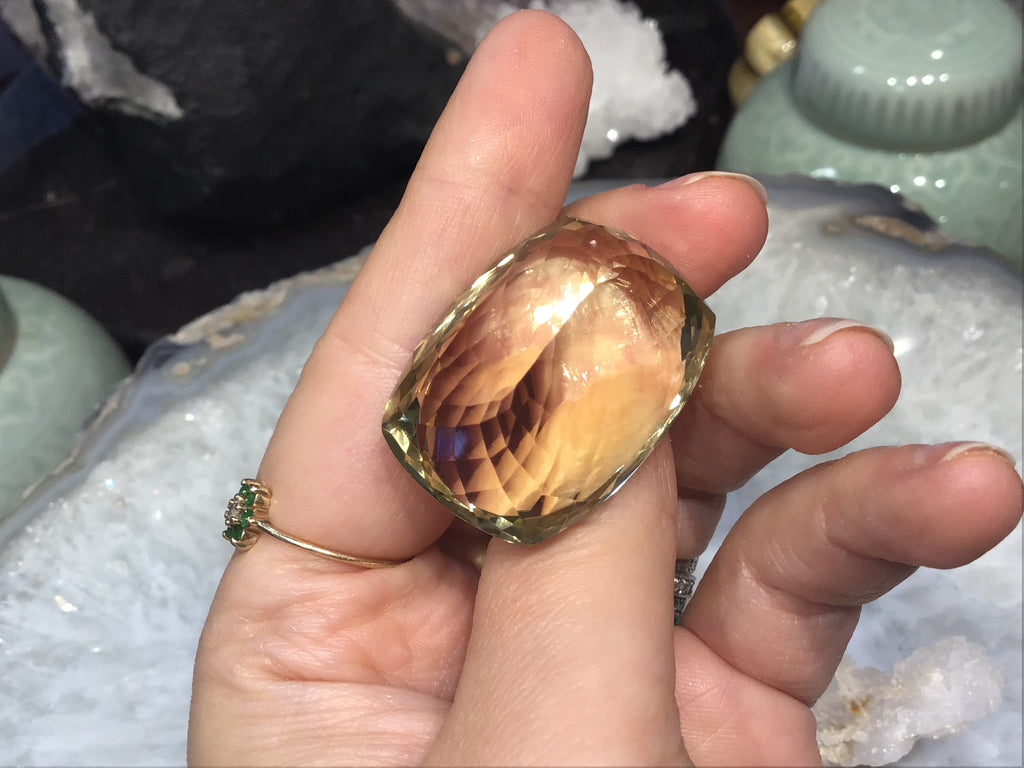 Beautiful citrine faceted rounded rectangle gemstone
