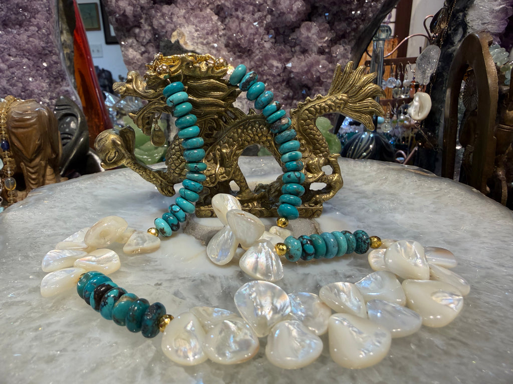 Turquoise & mother of pearl gemstone necklace