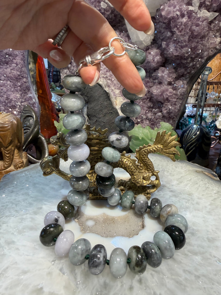 Superb jadeite jade mixed rondelle 16mm gemstone necklace