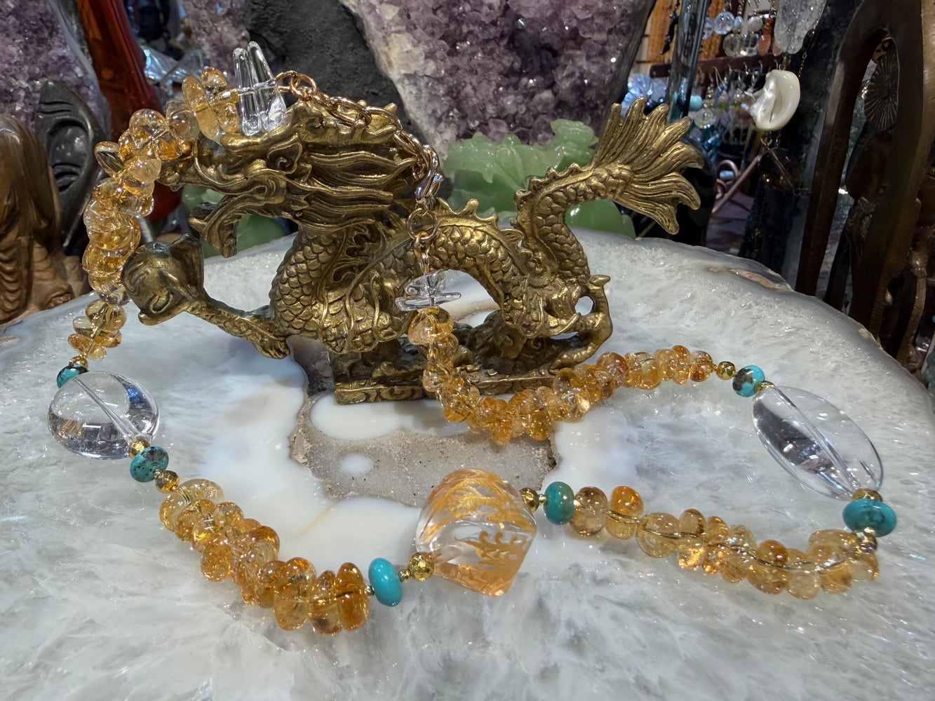 Gemmy Citrine turquoise & quartz gemstone necklace