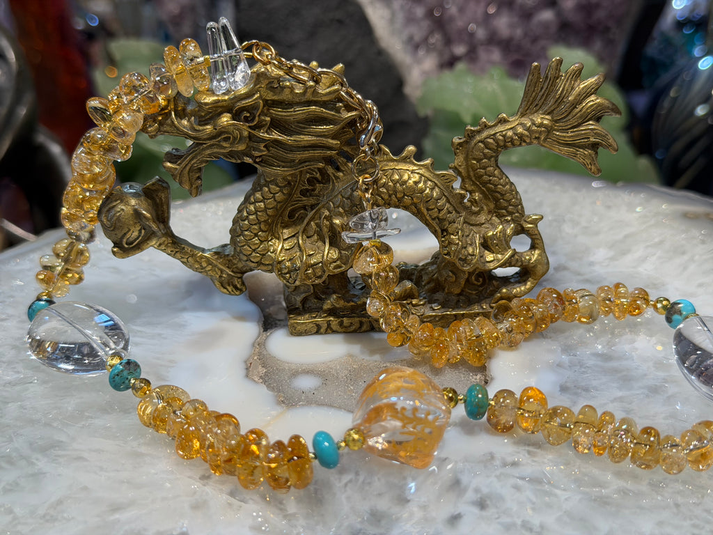 Gemmy Citrine turquoise & quartz gemstone necklace