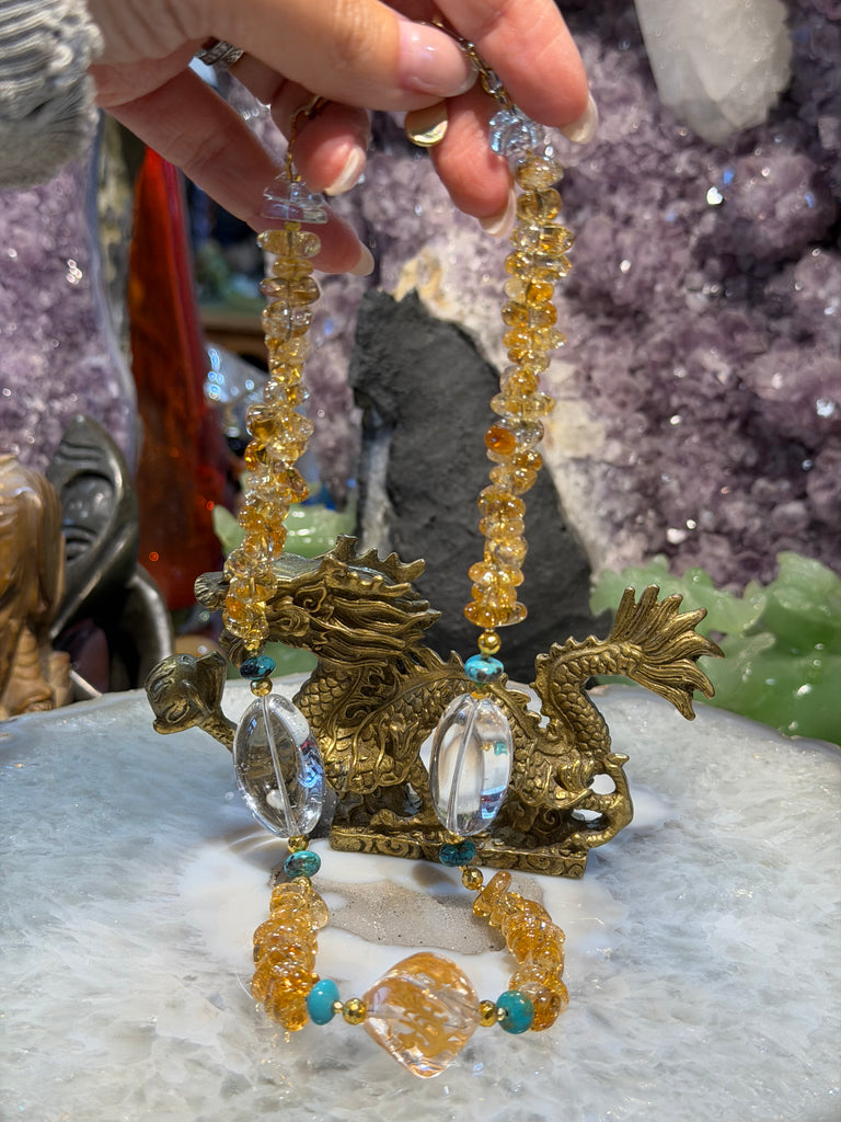 Gemmy Citrine turquoise & quartz gemstone necklace