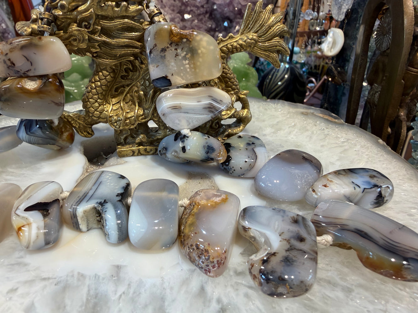 Dendrite agate top drilled gemstone necklace