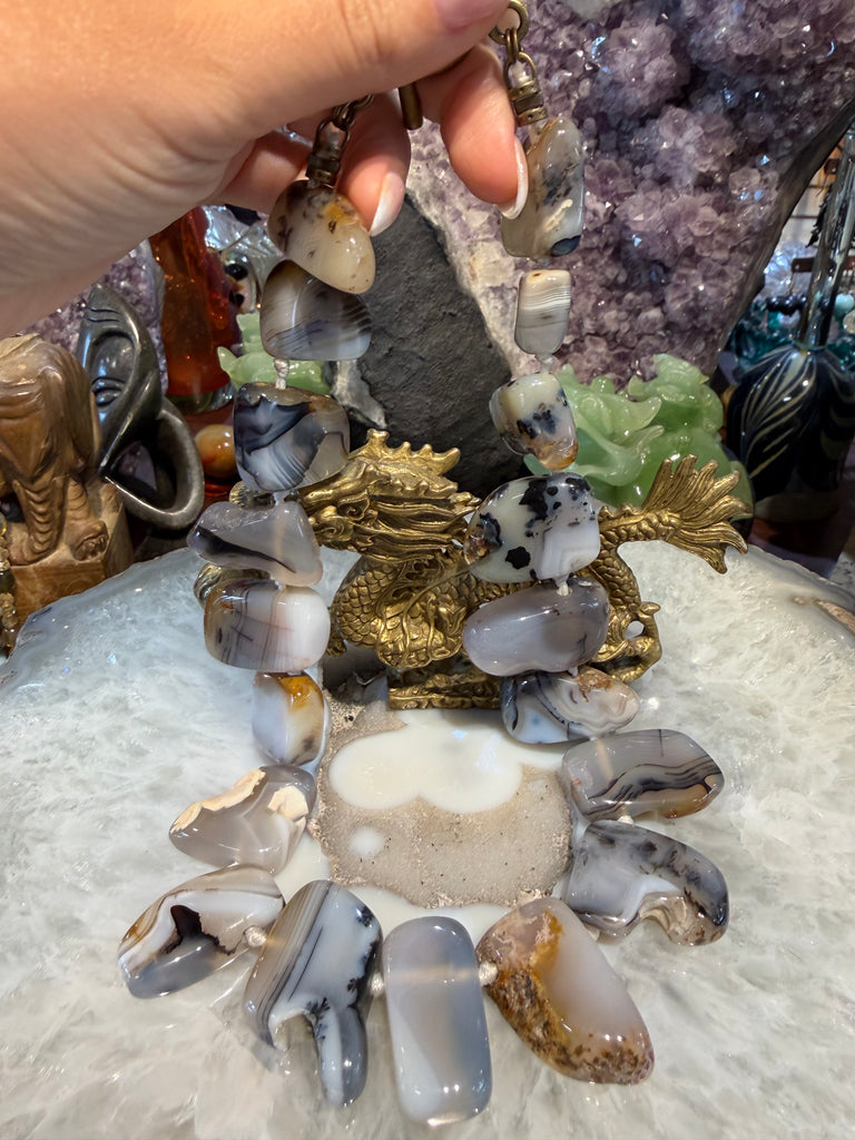 Dendrite agate top drilled gemstone necklace
