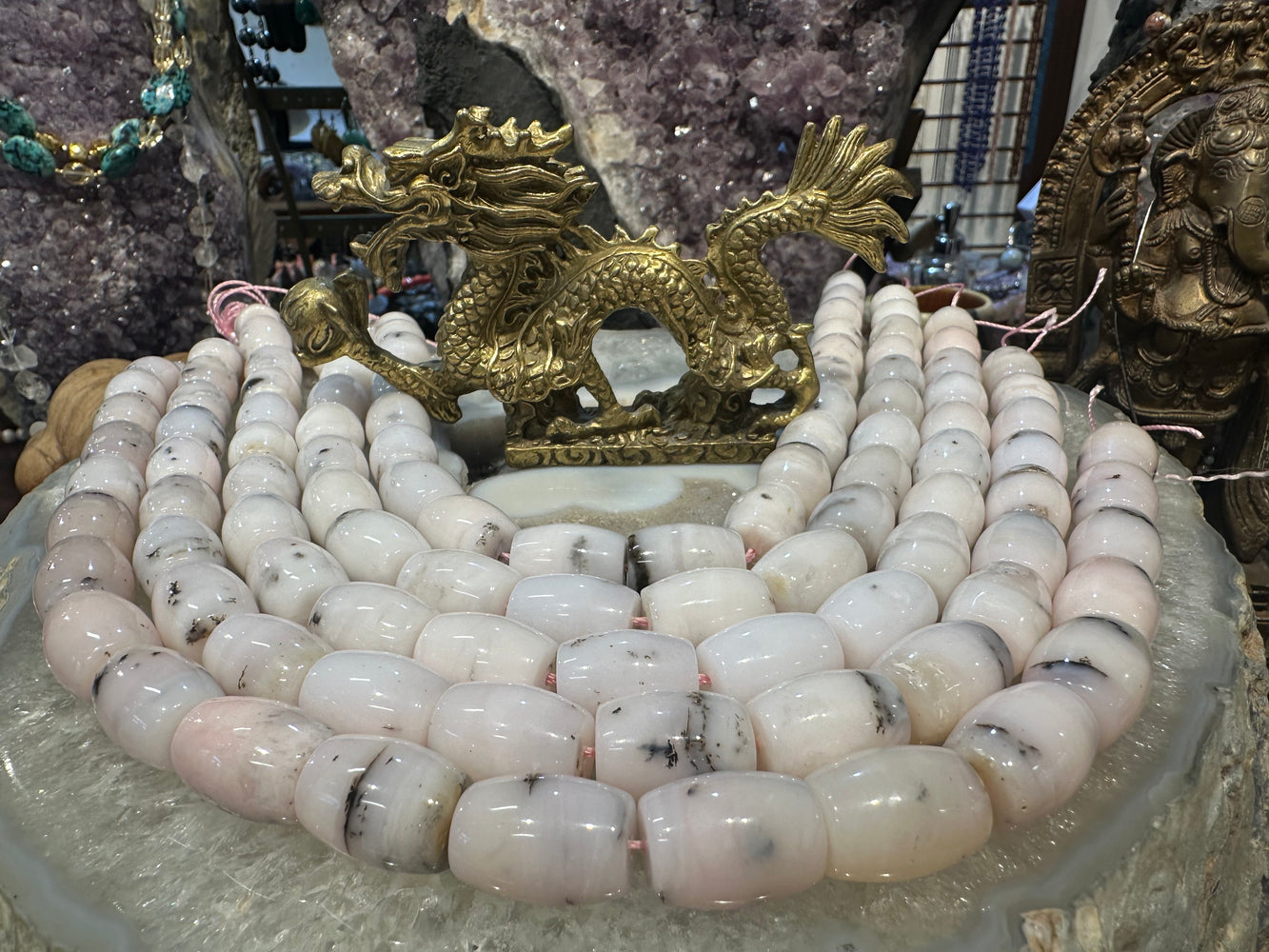 Peruvian pink opal barrel 18mm gemstone beads