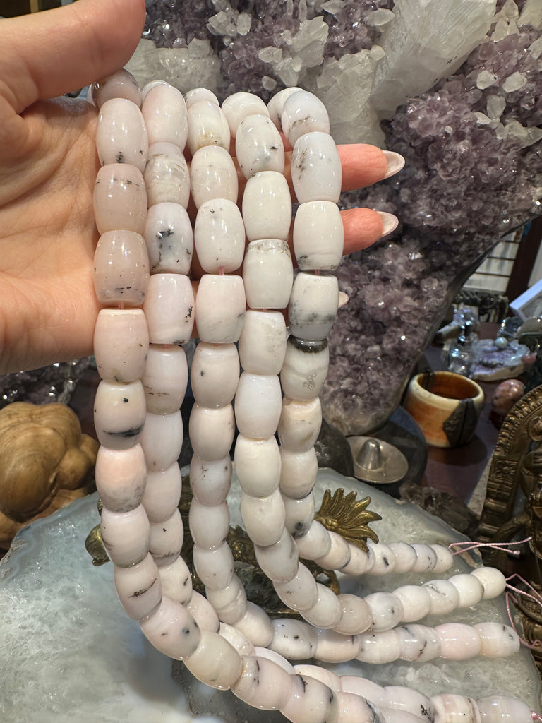 Peruvian pink opal barrel 18mm gemstone beads