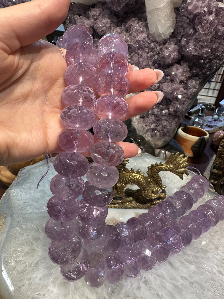 Large amethyst 22mm faceted rondelle gemstone