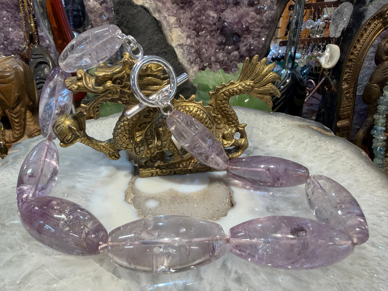 Beautiful Large Lavender rose amethyst barrel 40-45mm gemstone necklace