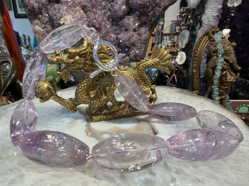 Beautiful Large Lavender rose amethyst barrel 40-45mm gemstone necklace