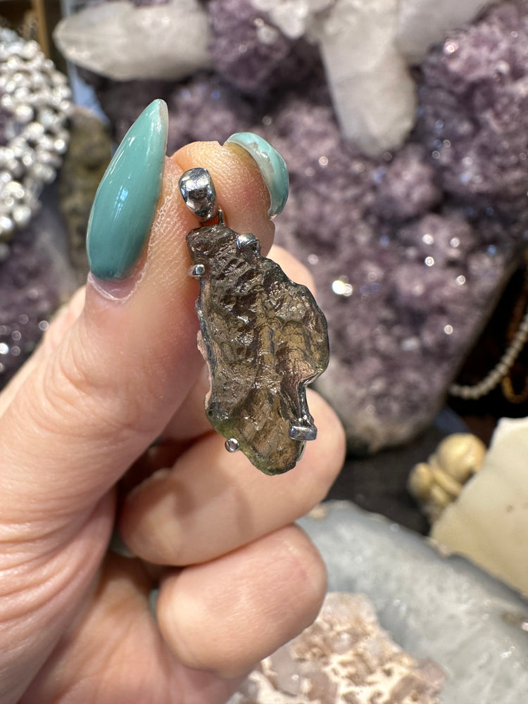 Moldavite sterling silver pendant #1