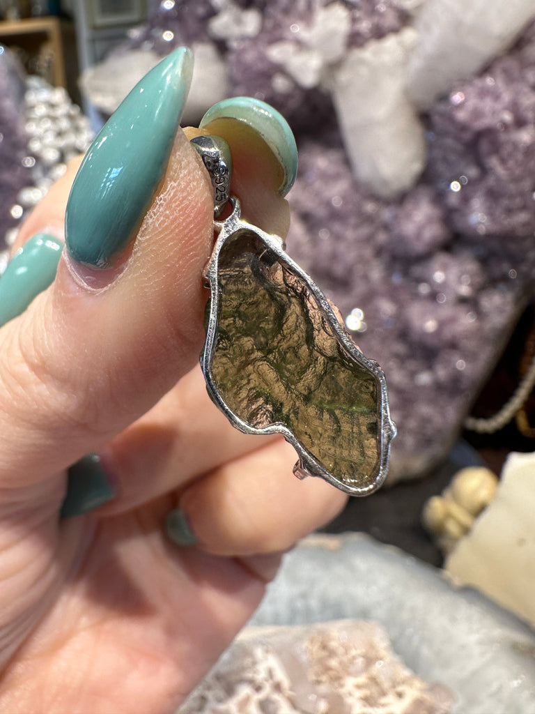 Moldavite sterling silver pendant #1