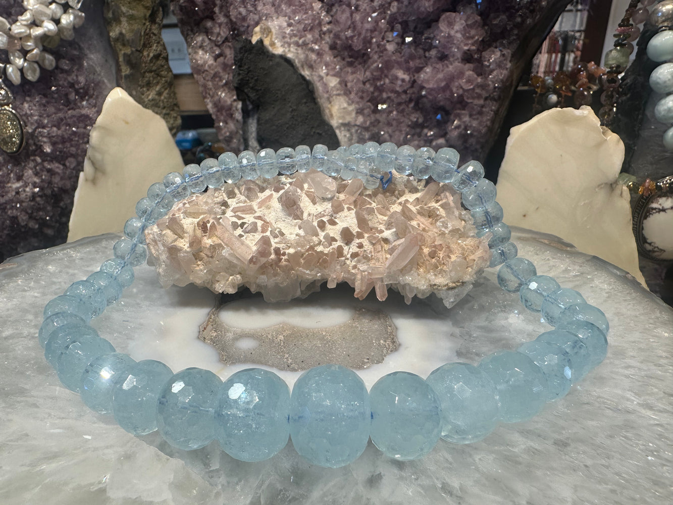 Stunning aquamarine faceted gem cut large rondelle gemstone beads