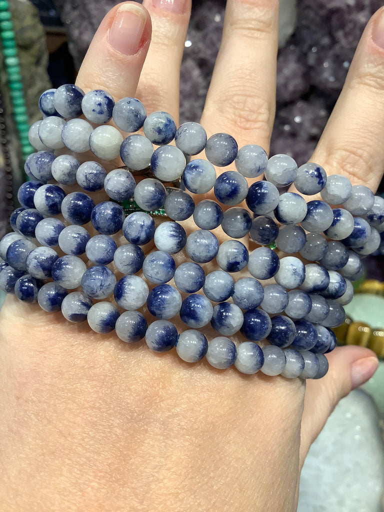 Blue Dumortierite in quartz 5-6mm gemstone bracelet