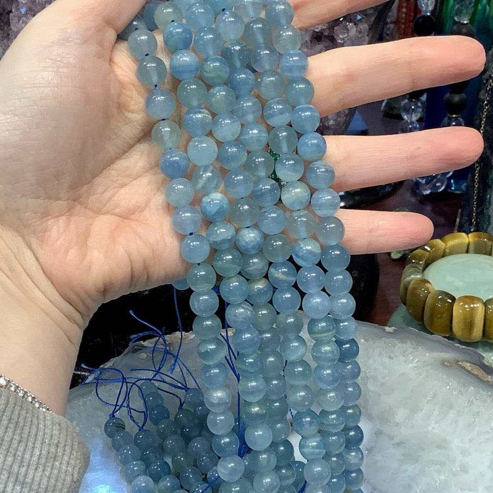8mm Blue Lemurian Calcite Round Gemstone Beads