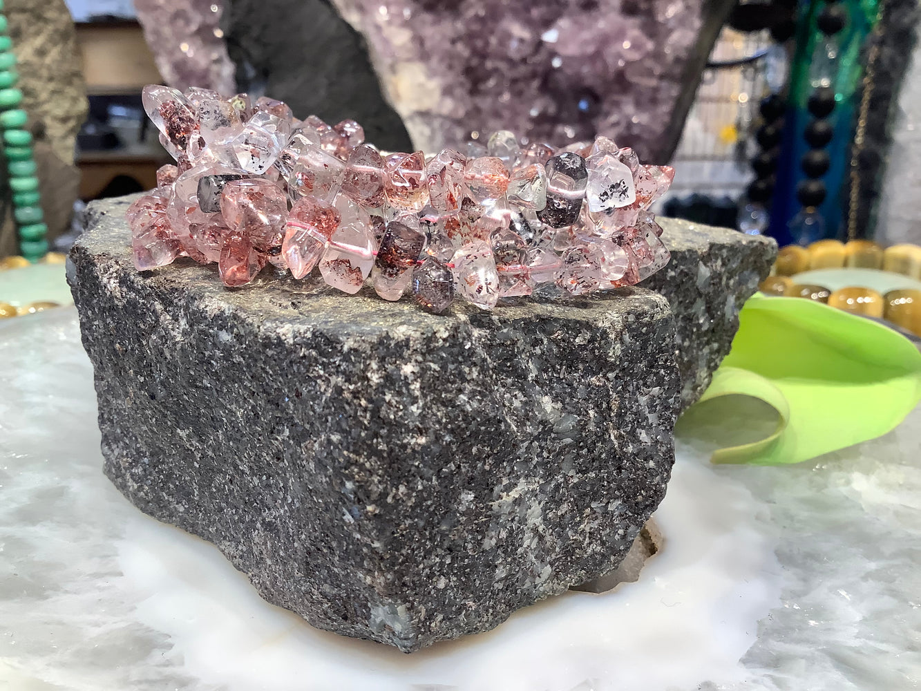 Natural Red Lepidocrocite in Quartz gemstone bracelet