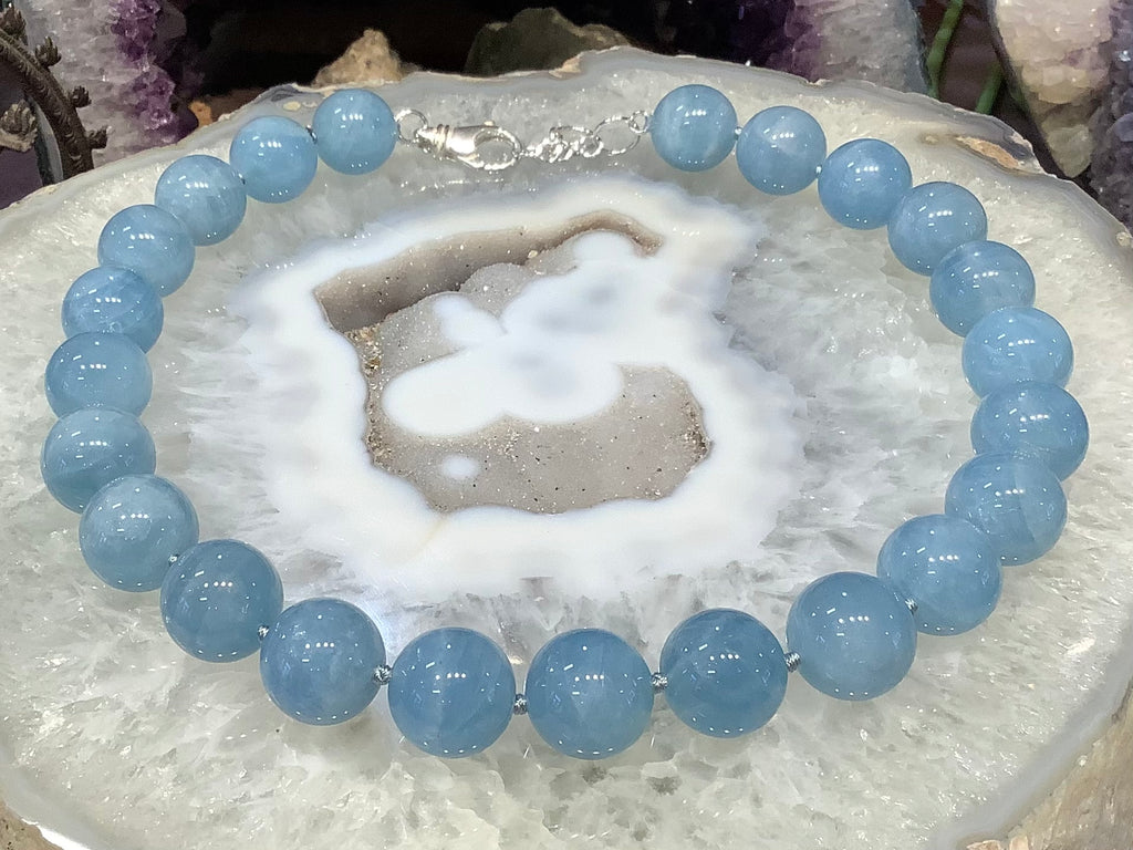 Beautiful 18mm Cat’s Eye Aquamarine Round Gemstone Necklace