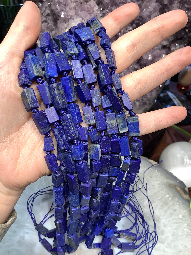 Natural Matte Blue Lapis Lazuli rectangle gemstone beads with Pyrite
