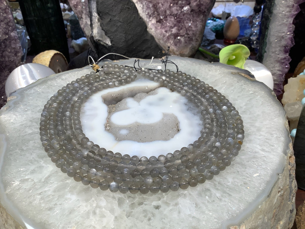 Natural Silver Grey Moonstone Round Gemstone Beads - 6mm