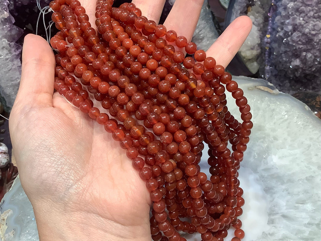 6mm Natural Orange Carnelian Round Gemstone Beads