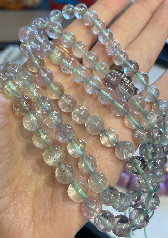 8mm Pink Yellow Gem Kunzite Transparent Round Gemstone Beads