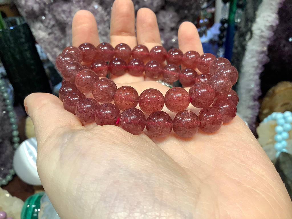 Deep pink strawberry Quartz 10mm gemstone bracelet