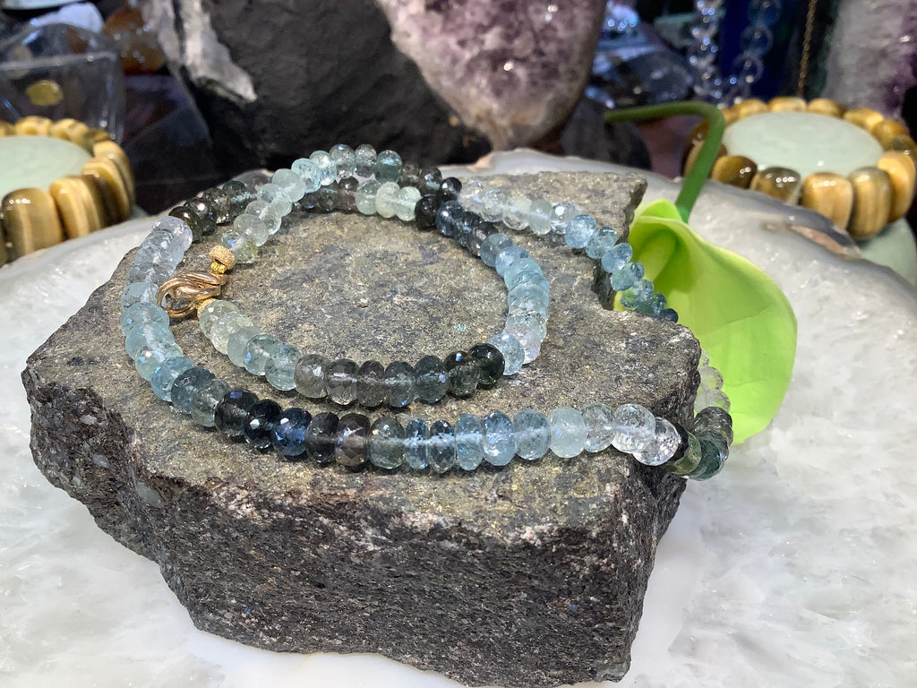 Gorgeous moss aquamarine 6.5mm faceted rondelle gemstone necklace