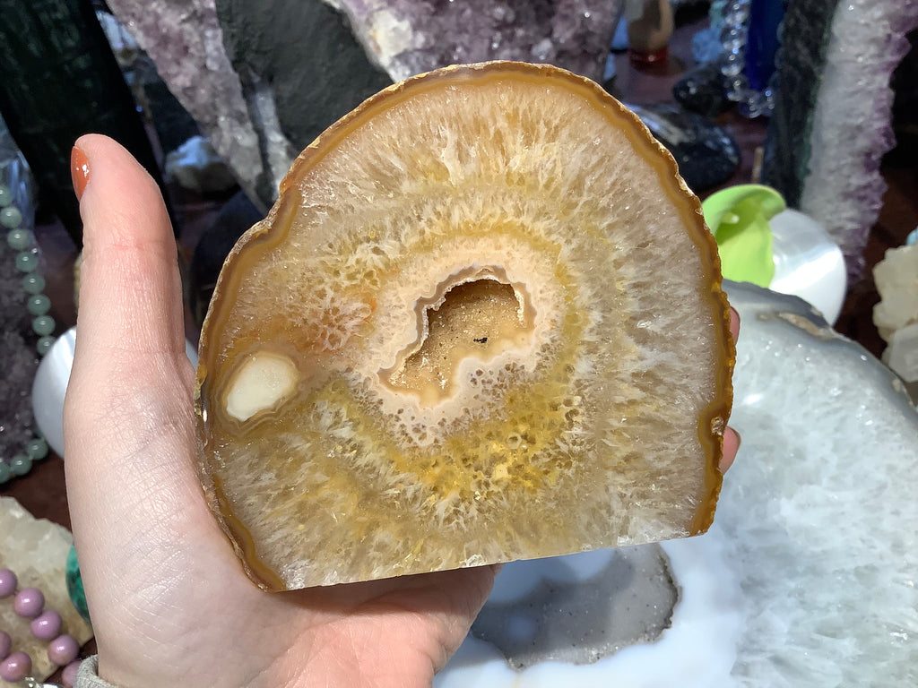 Brazil Golden agate drusy geode specimen