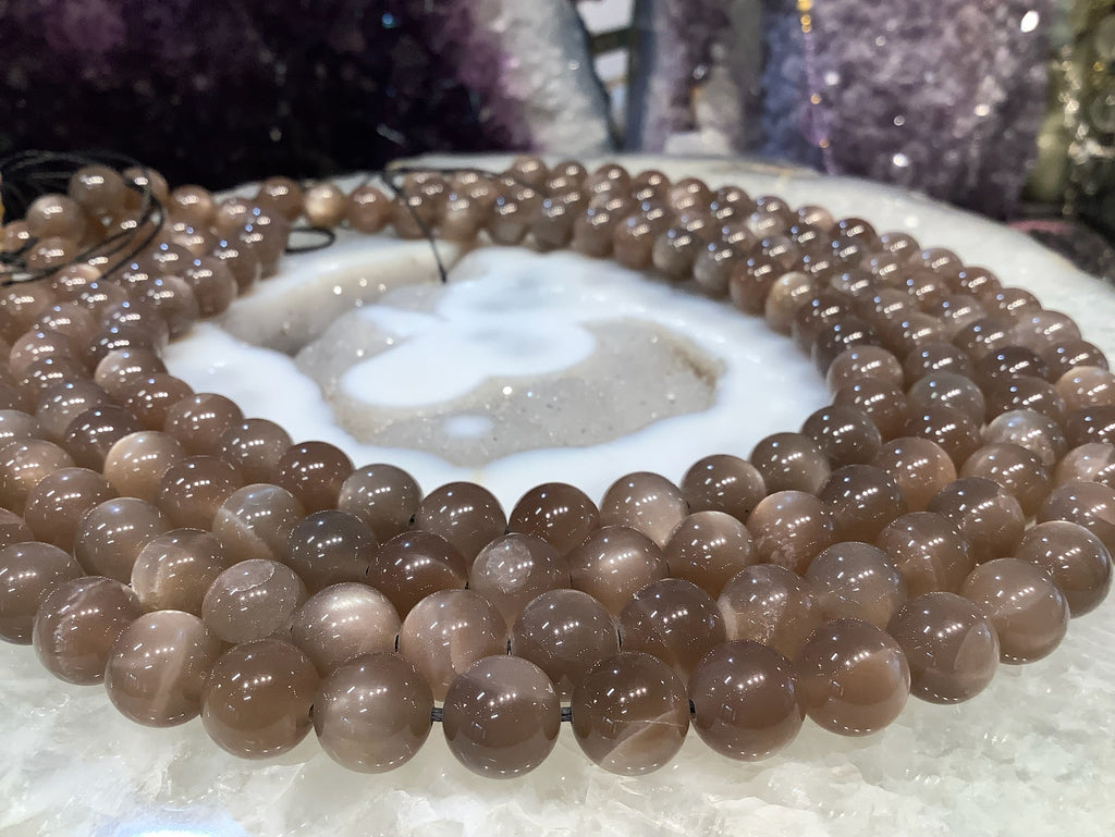 Stunning Chocolate Brown Moonstone Round Gemstone Beads - 10mm