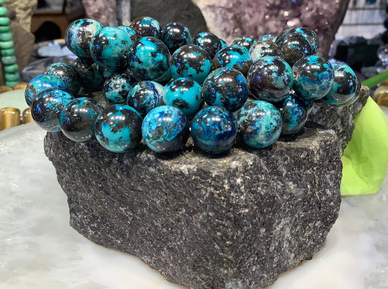 Chrysocolla with shattuckite 12mm gemstone bracelet