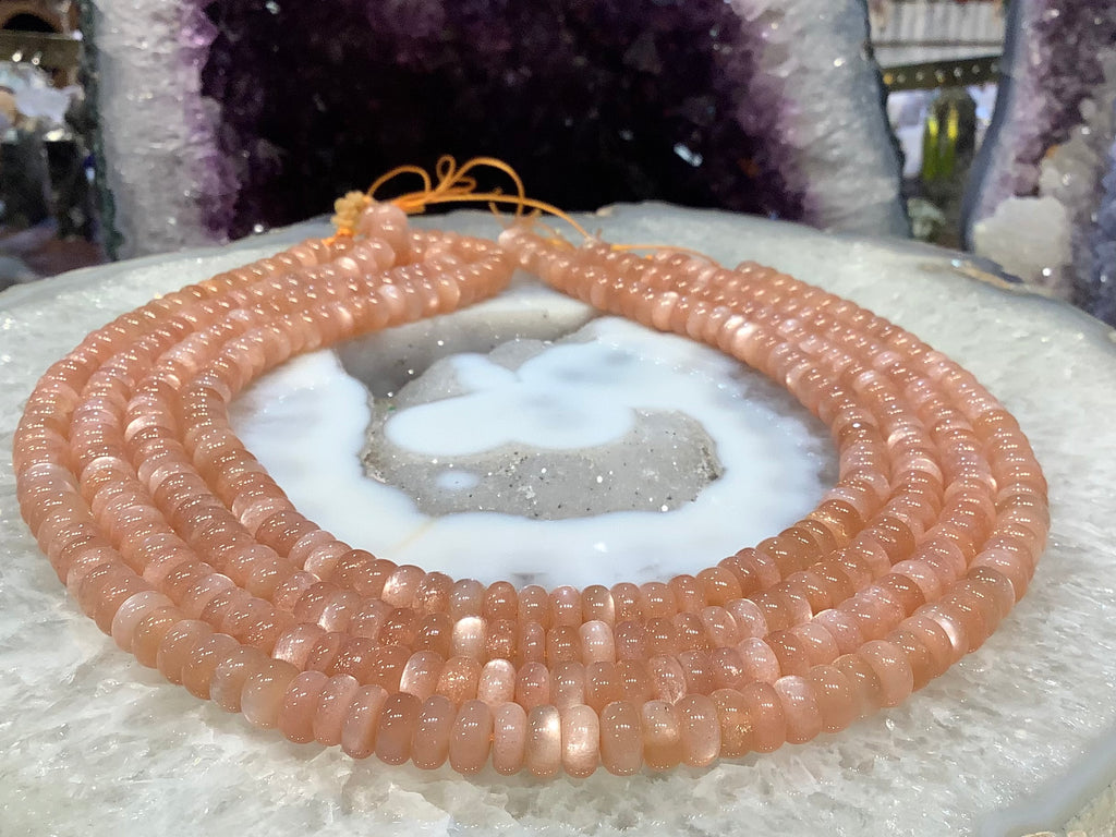 Peach moonstone 8mm smooth rondelle gemstones beads