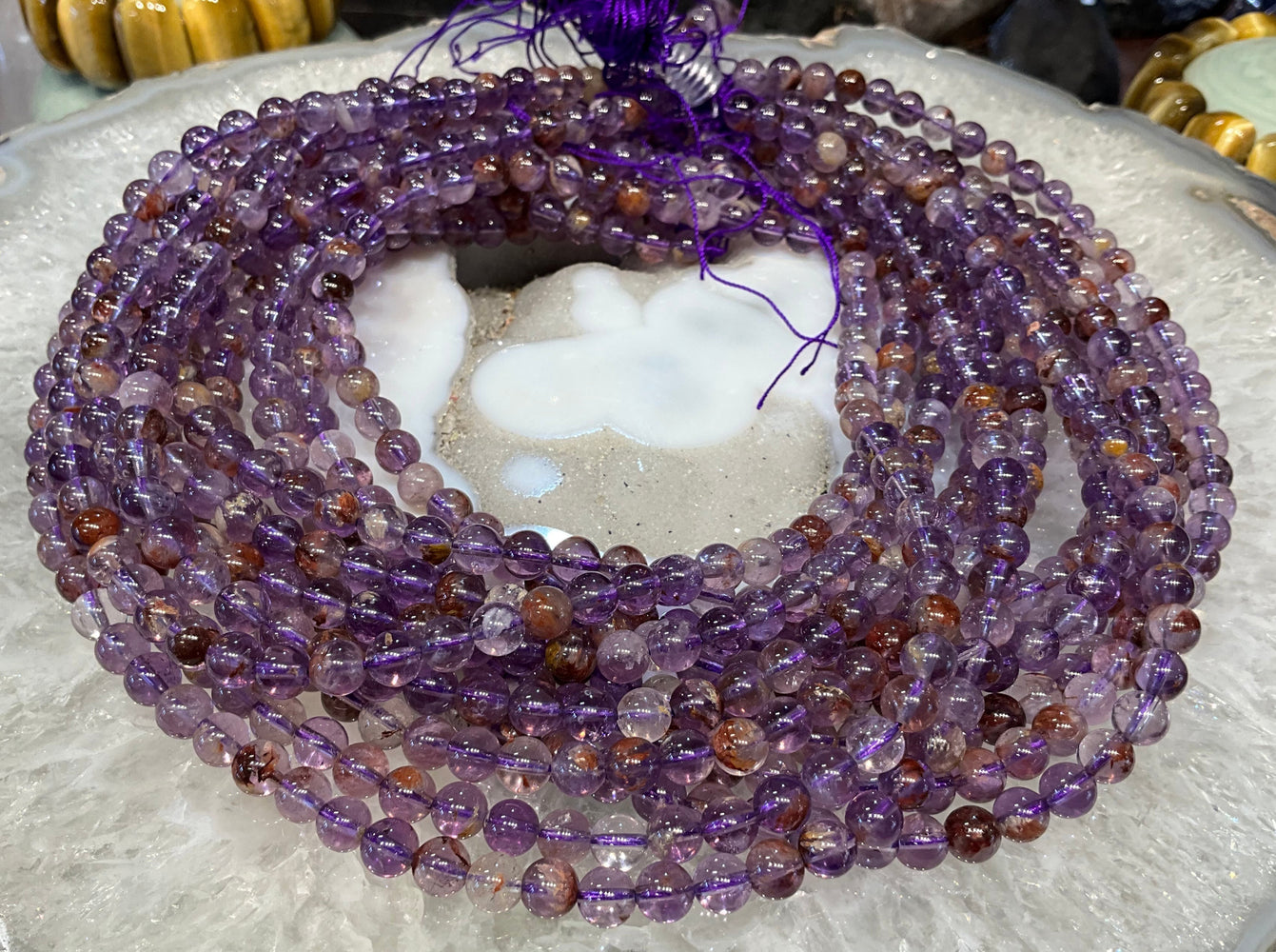 Amethyst with Auralite Round gemstone beads - 6mm