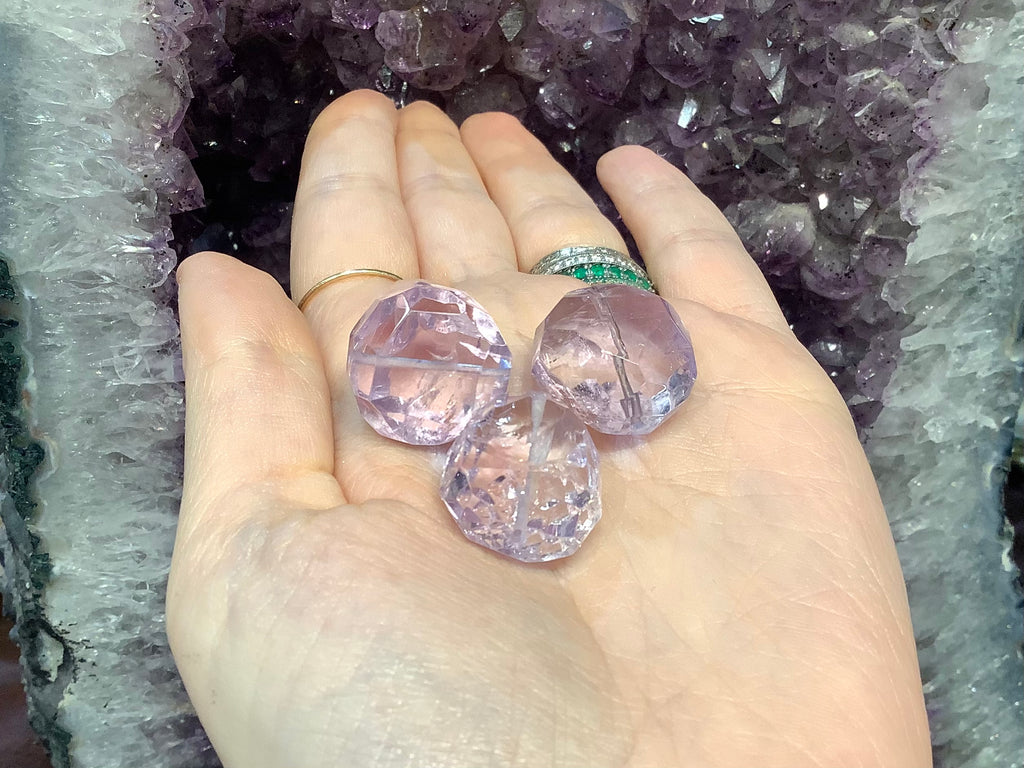3 Amethyst chiseled cut 20mm gemstones #1
