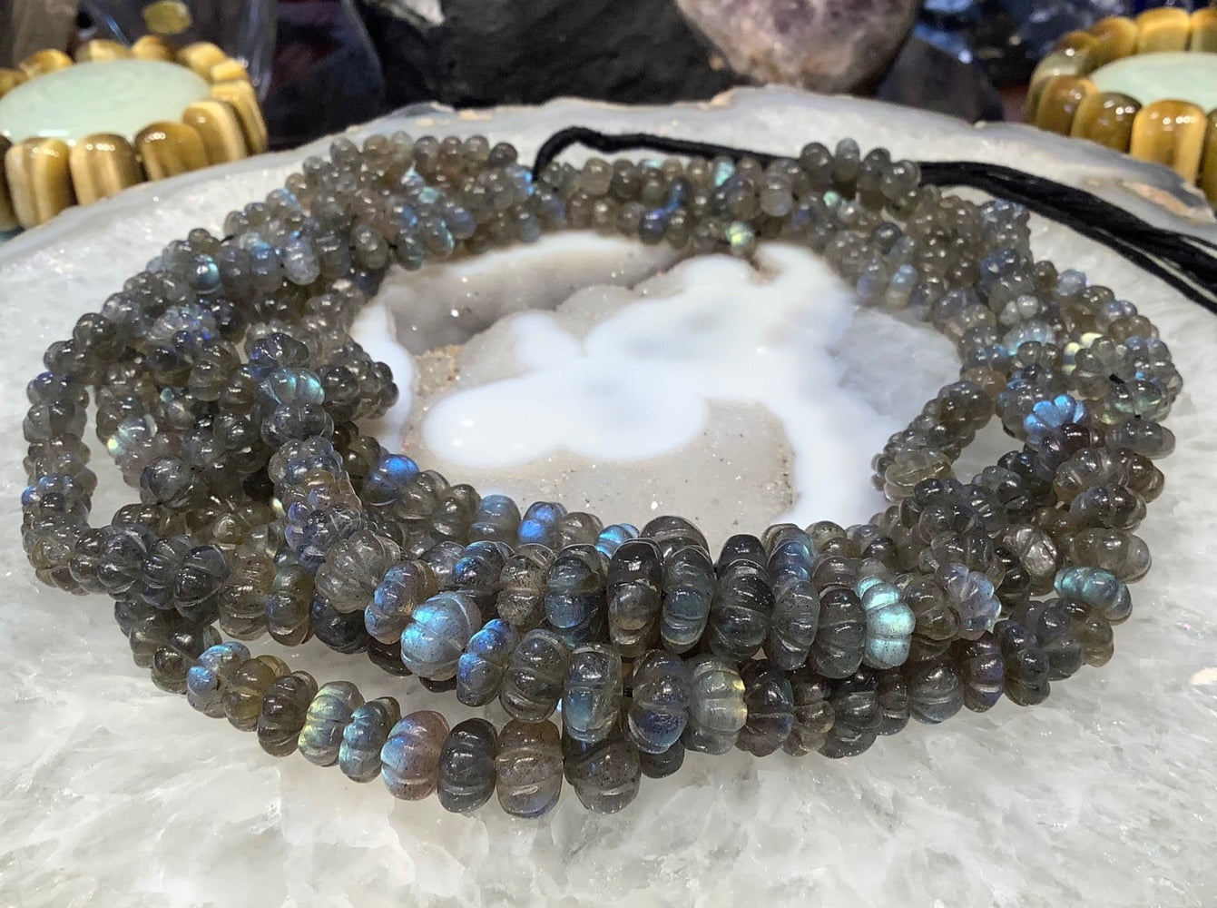 Beautiful Natural Blue Flash Labradorite Carved Melon Gemstone Beads