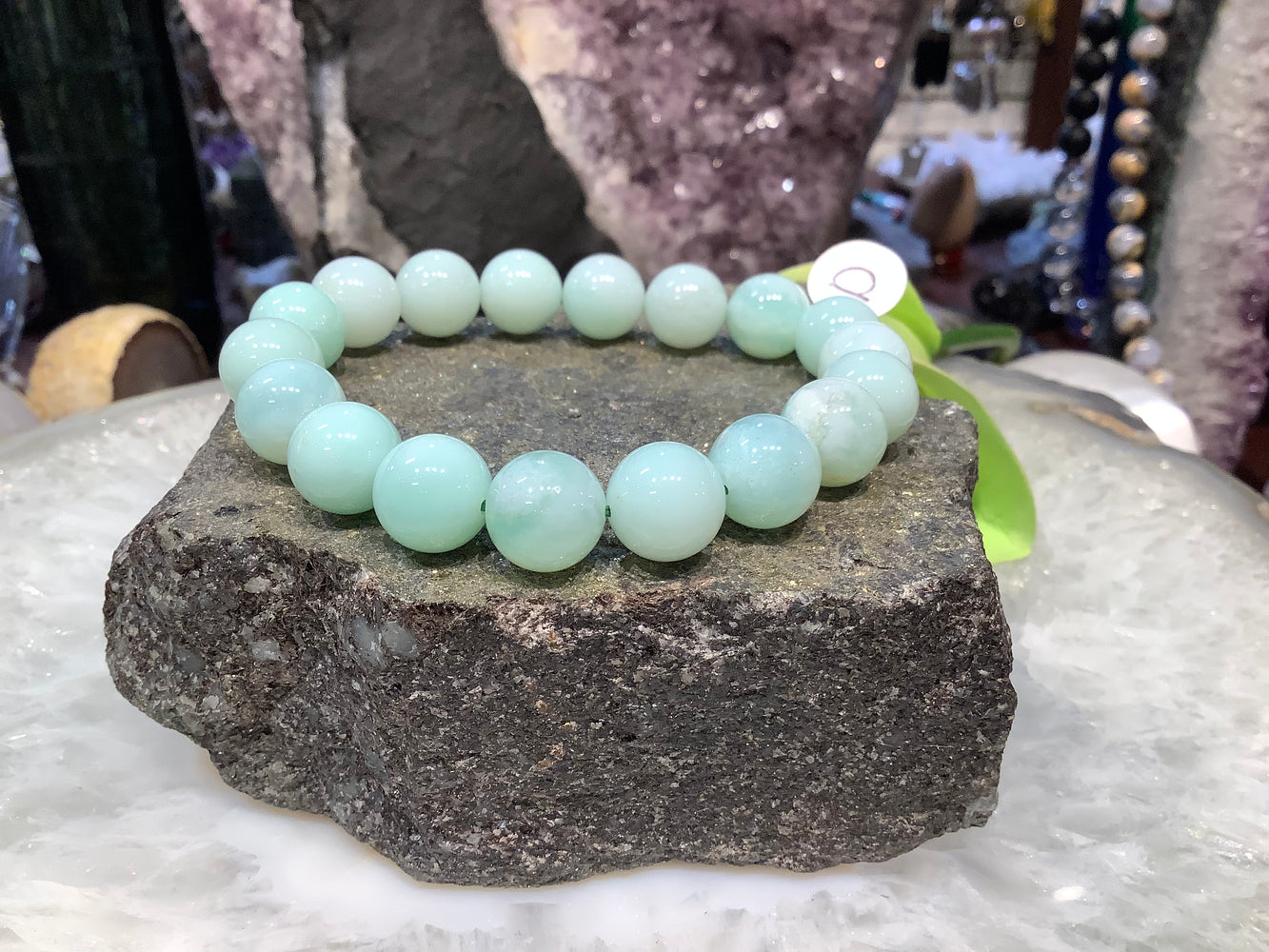 Natural green chrysoprase 11.5mm gemstone bracelet D