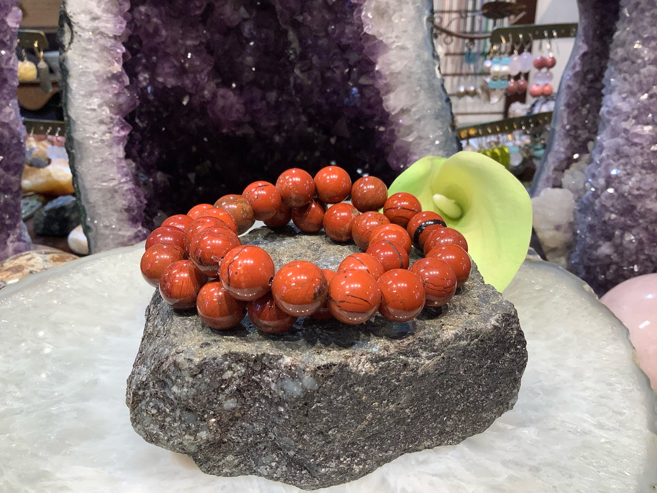 8mm Red Jasper Round Gemstone Beads Bracelet Natural Color