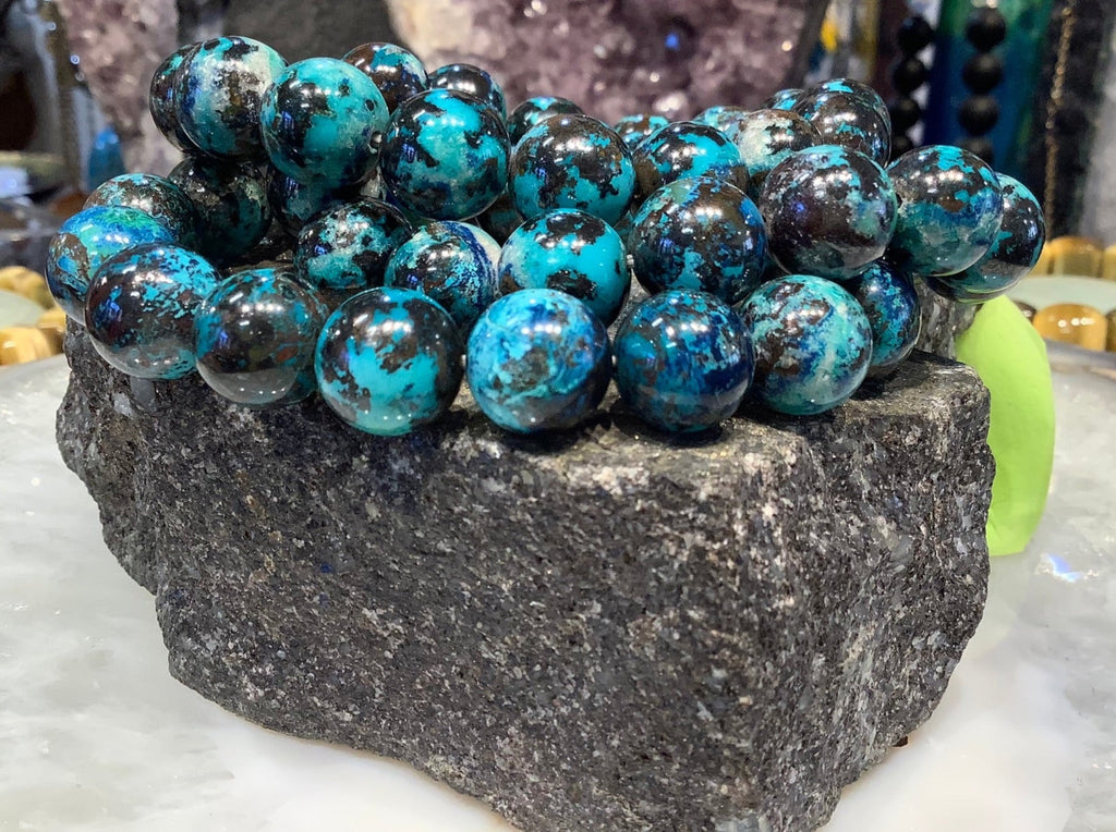 Chrysocolla with shattuckite 12mm gemstone bracelet