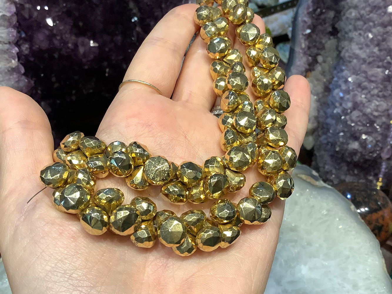 8x10mm Faceted Gold Pyrite Onion Drop Briolette Gemstone Beads