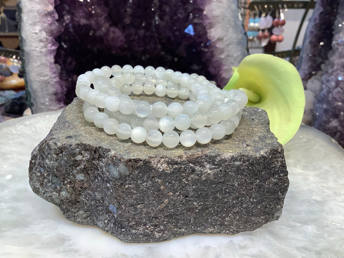 White moonstone 6mm gemstone bracelet