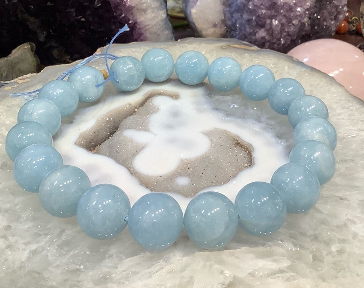 20mm Natural Cat’s Eye Blue Aquamarine Round Gemstone Beads