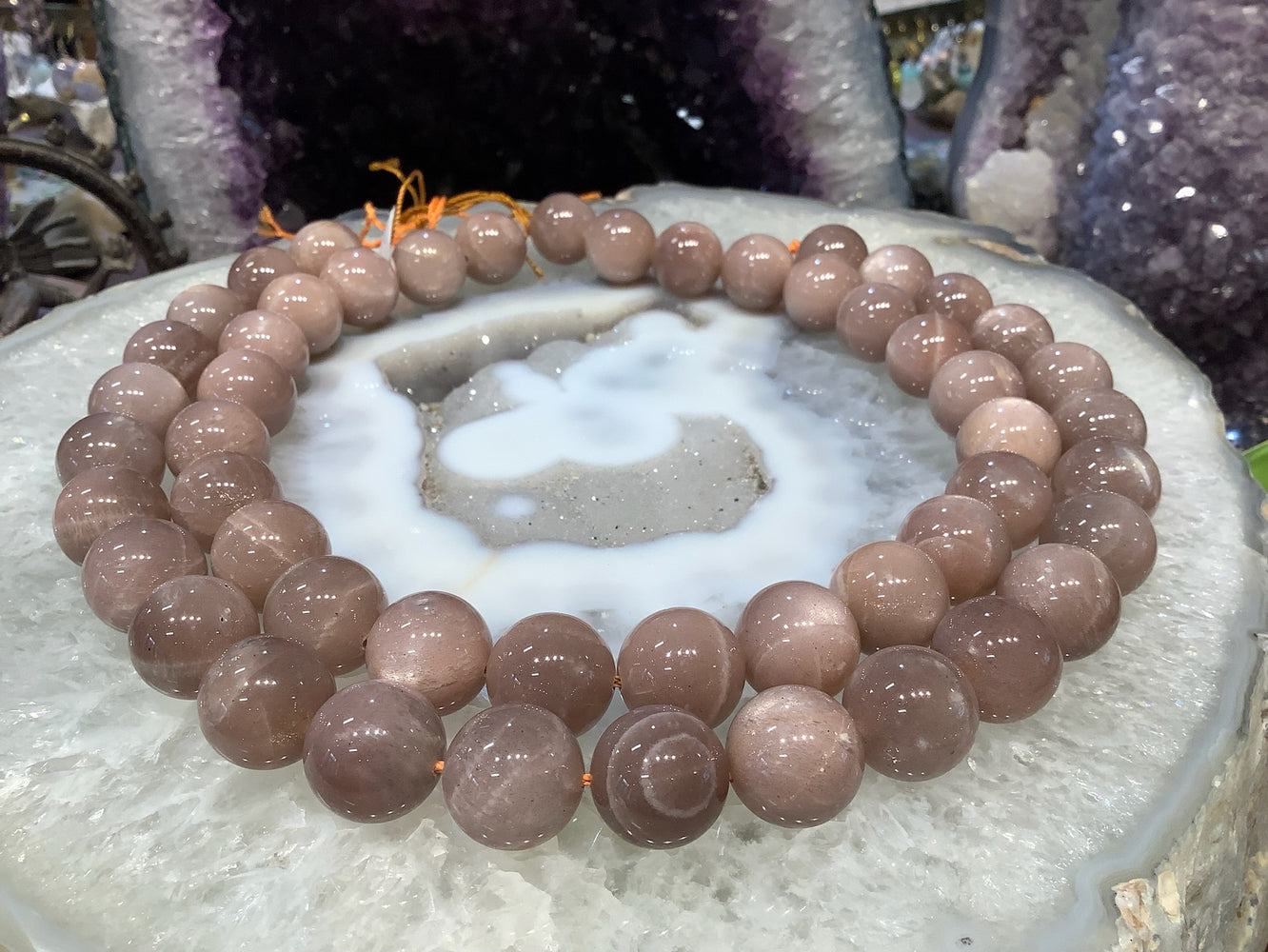 Natural Sparkling Brown Moonstone Gemstone Beads - 16mm