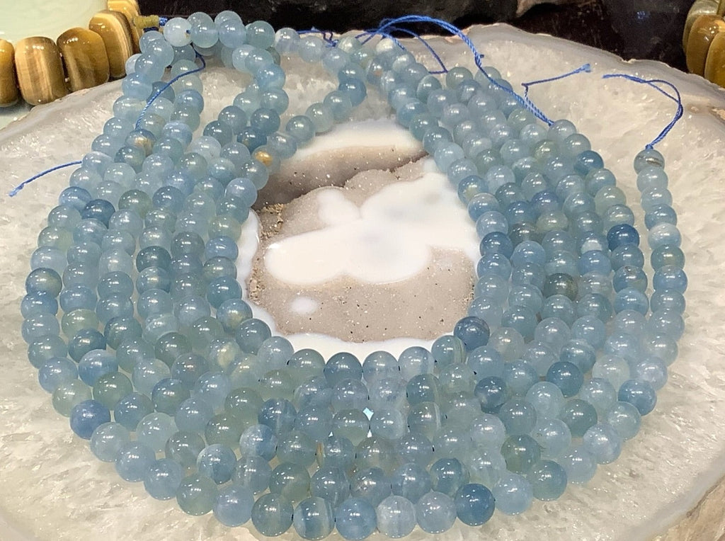 8mm Blue Lemurian Calcite Round Gemstone Beads