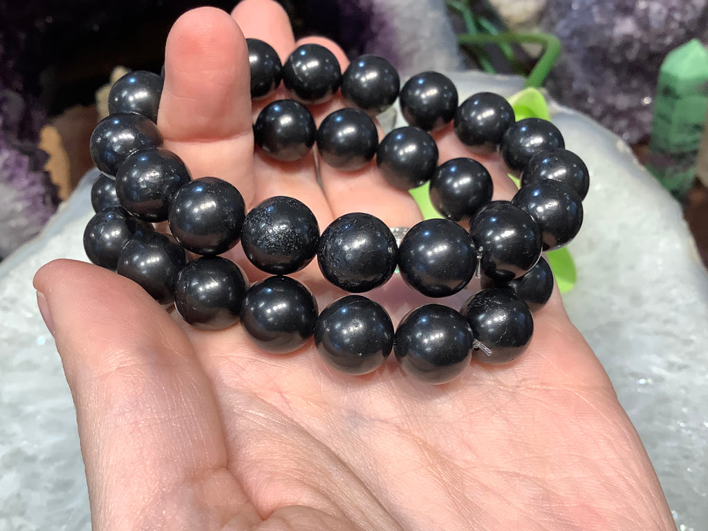 Natural Shunghite 12mm gemstone round healing bracelet
