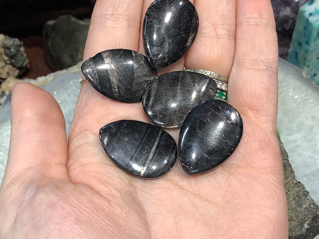 5 Hypersthene top drilled 25mm teardrop gemstone beads