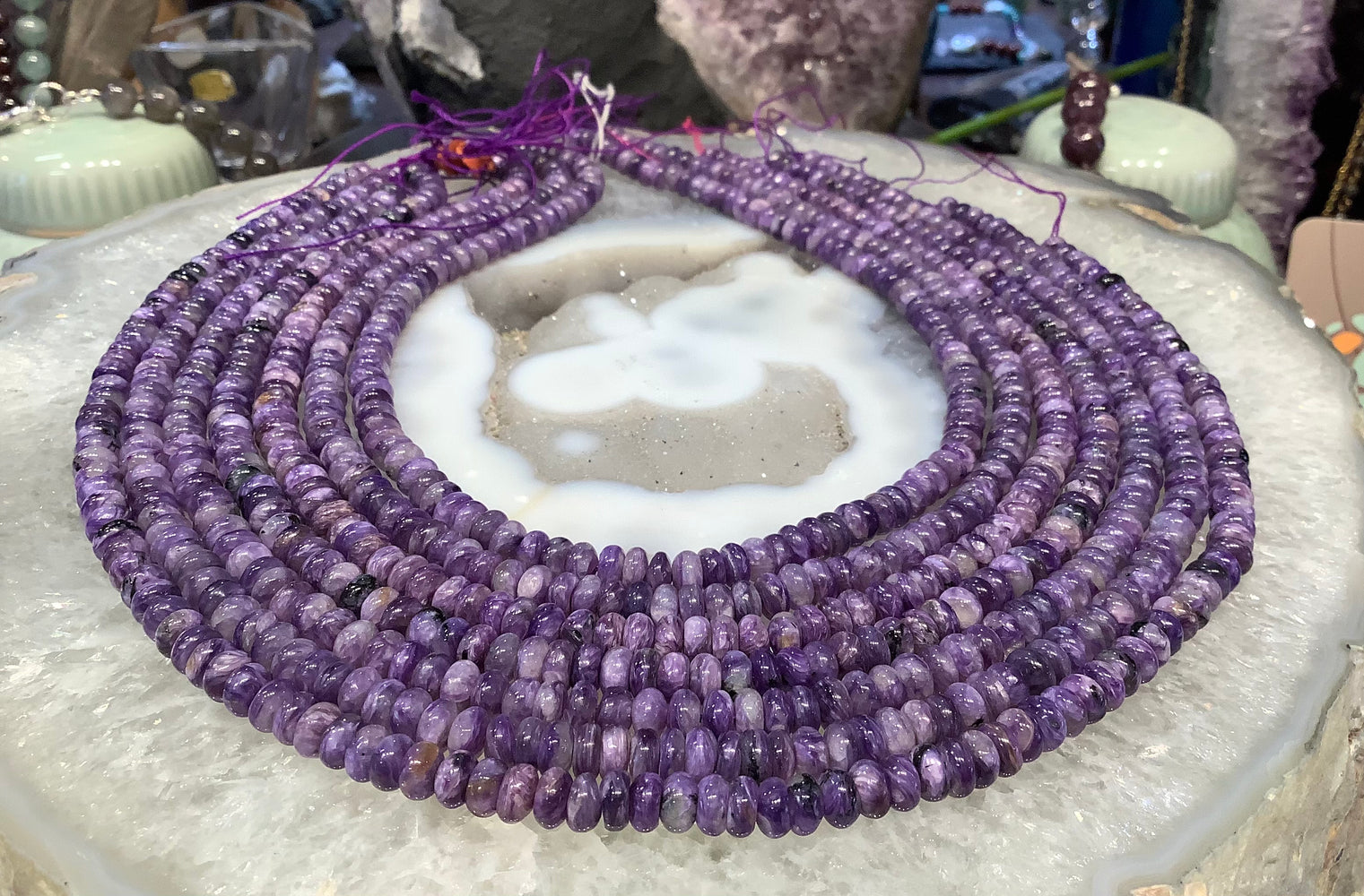 6x4mm Natural Purple Russian Charoite Rondelle Gemstone Beads