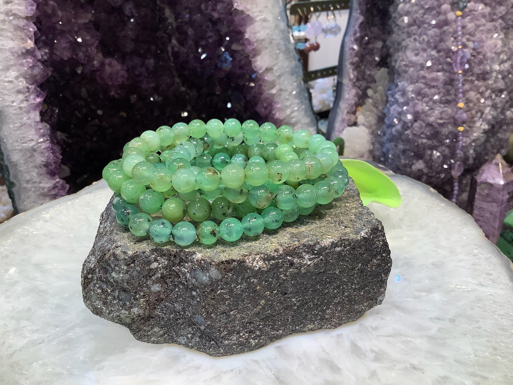 Natural Transparent Green Chrysoprase Round Gemstone Beads -7mm