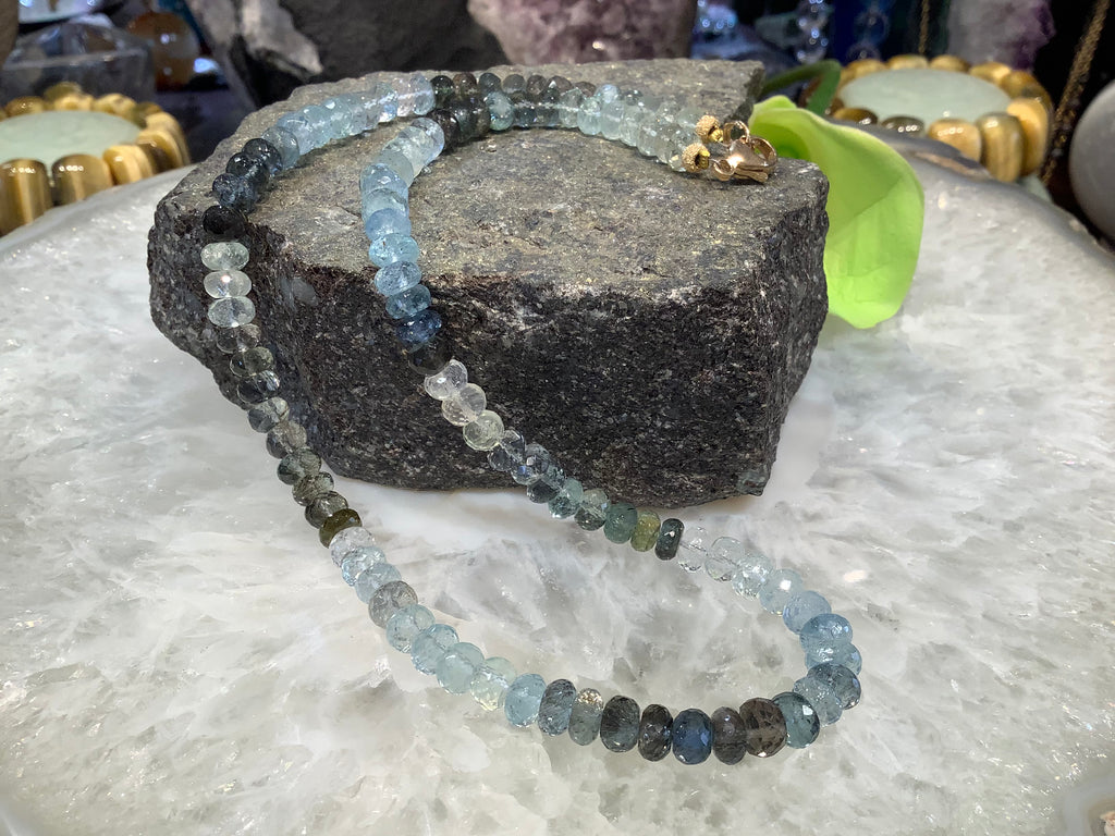 Gorgeous moss aquamarine 6.5mm faceted rondelle gemstone necklace