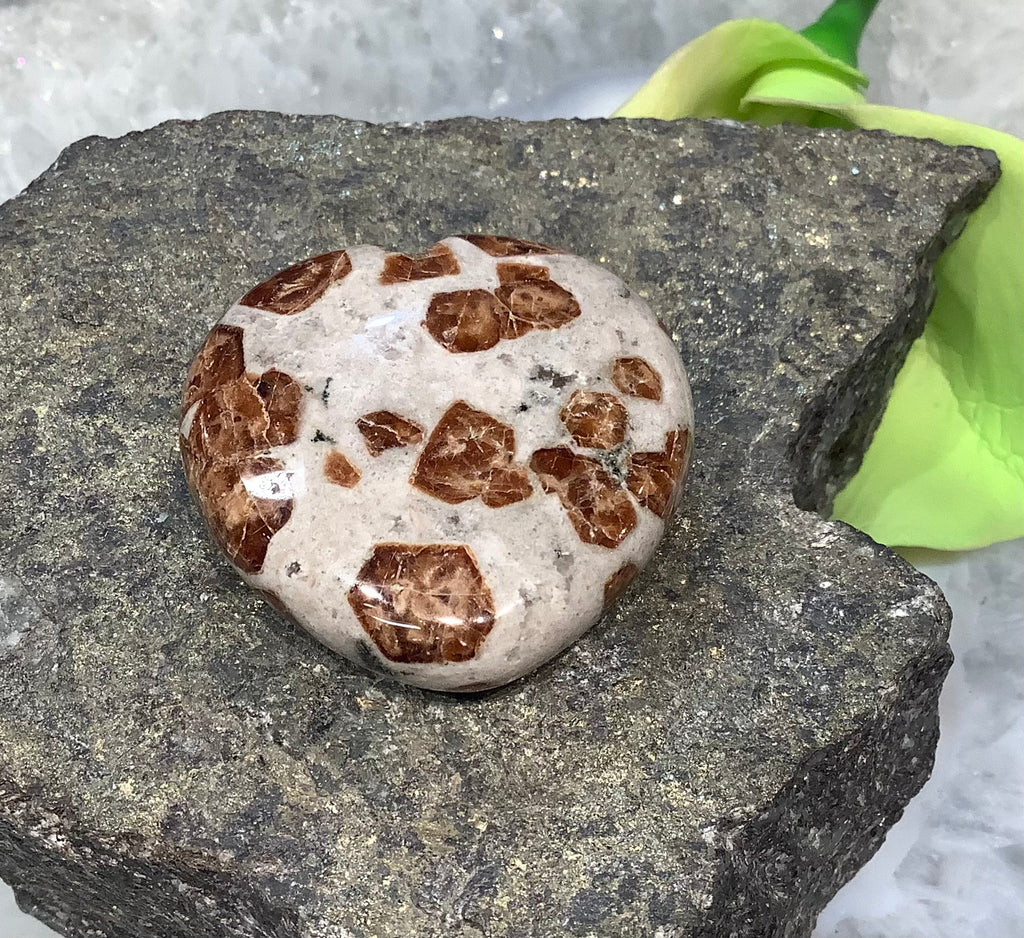 Rare Garnet & wollastinite 40mm heart gemstone