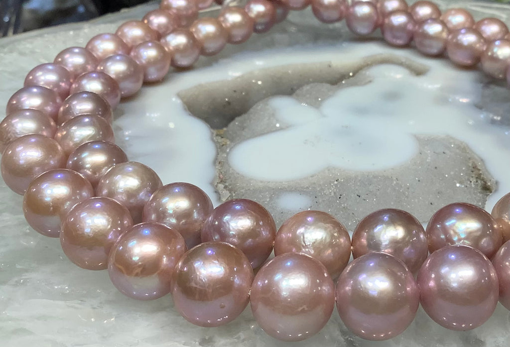 Beautiful mauve 11.5-13mm Edison rare freshwater pearls